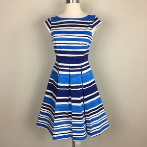 Kate Spade Blue and White Midi Dress with Elegant Stripes